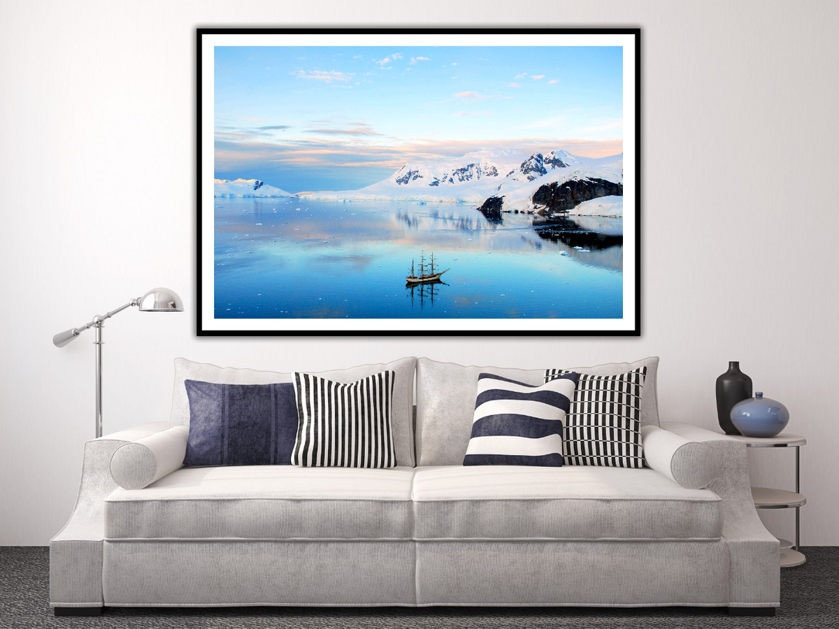 Sunset over a Three Mast Tall Ship in Antarctica – signed fine art photograph by Andrew Scriven