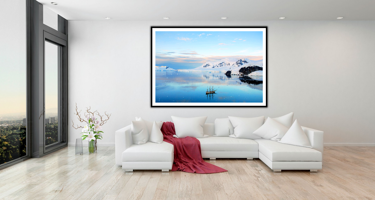 Sunset over a Three Mast Tall Ship in Antarctica – signed fine art photograph by Andrew Scriven