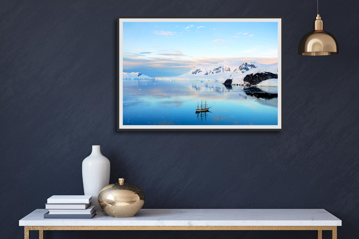 Sunset over a Three Mast Tall Ship in Antarctica – large canvas by Andrew Scriven
