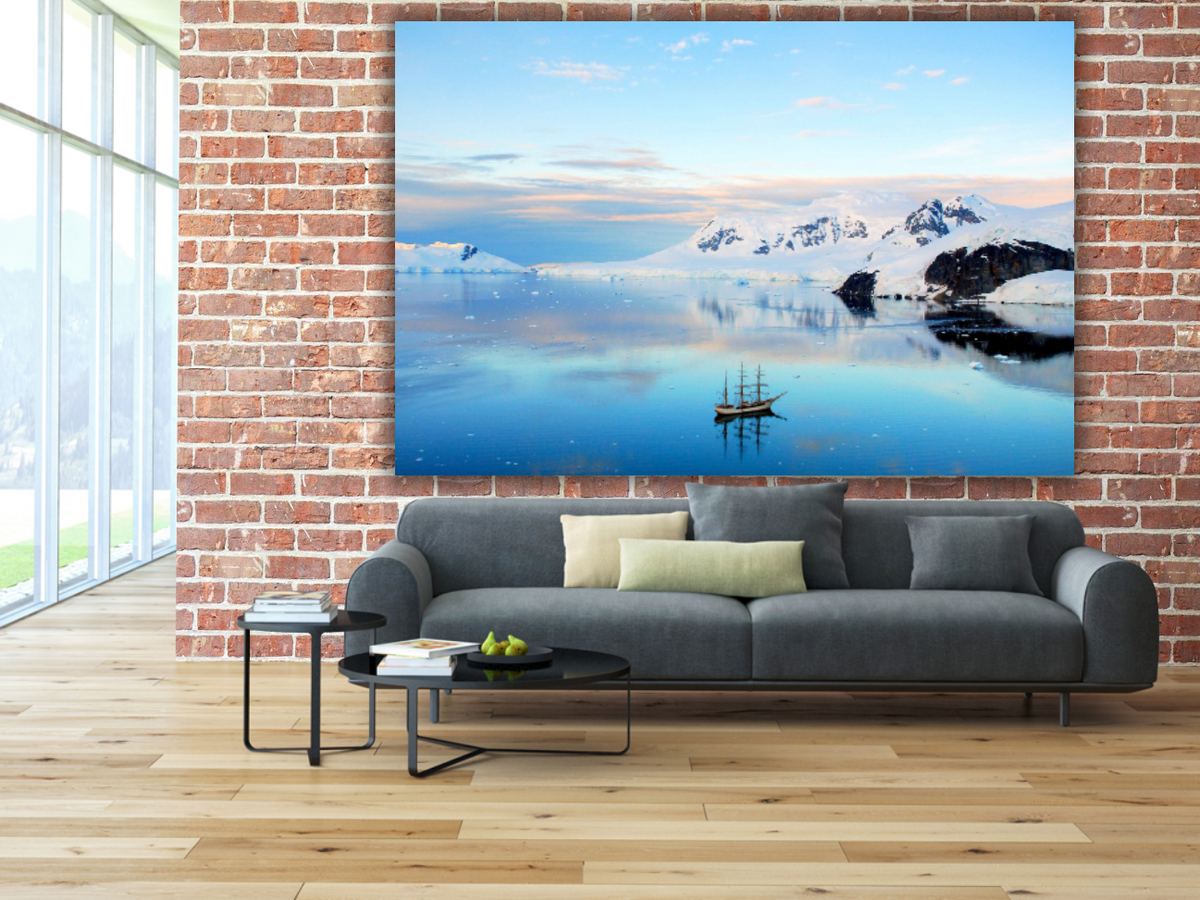 Sunset over a Three Mast Tall Ship in Antarctica – large canvas by Andrew Scriven