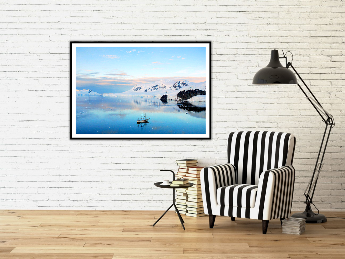 Sunset over a Three Mast Tall Ship in Antarctica – signed fine art photograph by Andrew Scriven